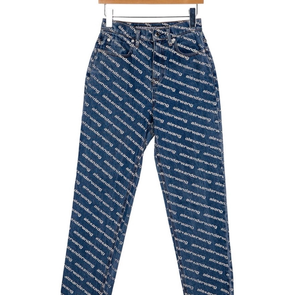 Alexander Wang Logo Print Blue Straight Leg Jeans